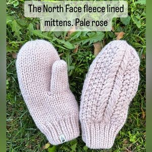 The North Face pale pink knit fleece lined mittens